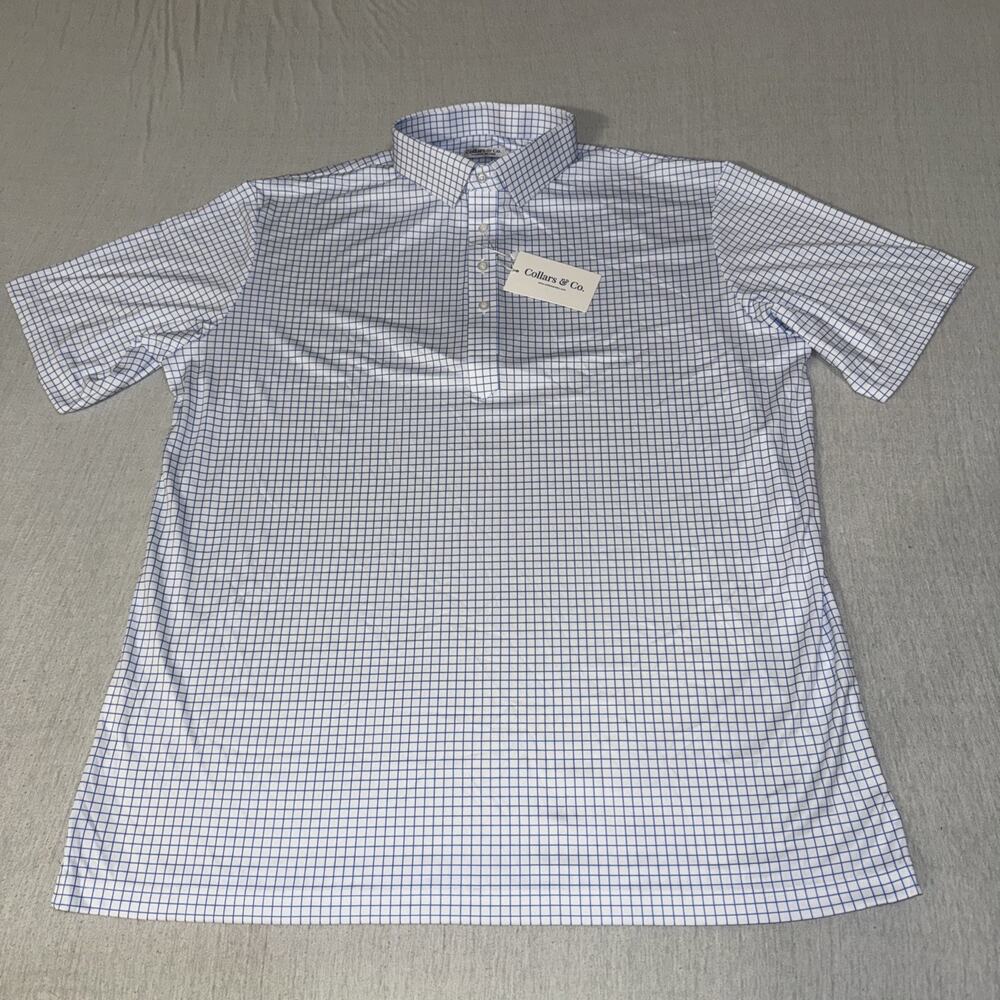 Collars and Co Golf Polo White Checks AOP Size X-Large Relaxed Preppy NWT
